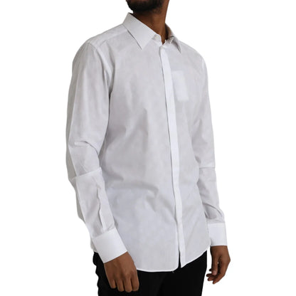 Dolce and Gabbana White Polka Dotted Cotton Shirt for Men &