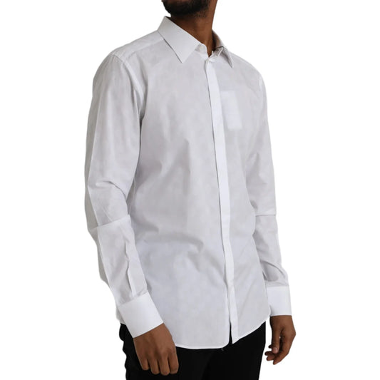 Dolce and Gabbana White Polka Dotted Cotton Shirt for Men &