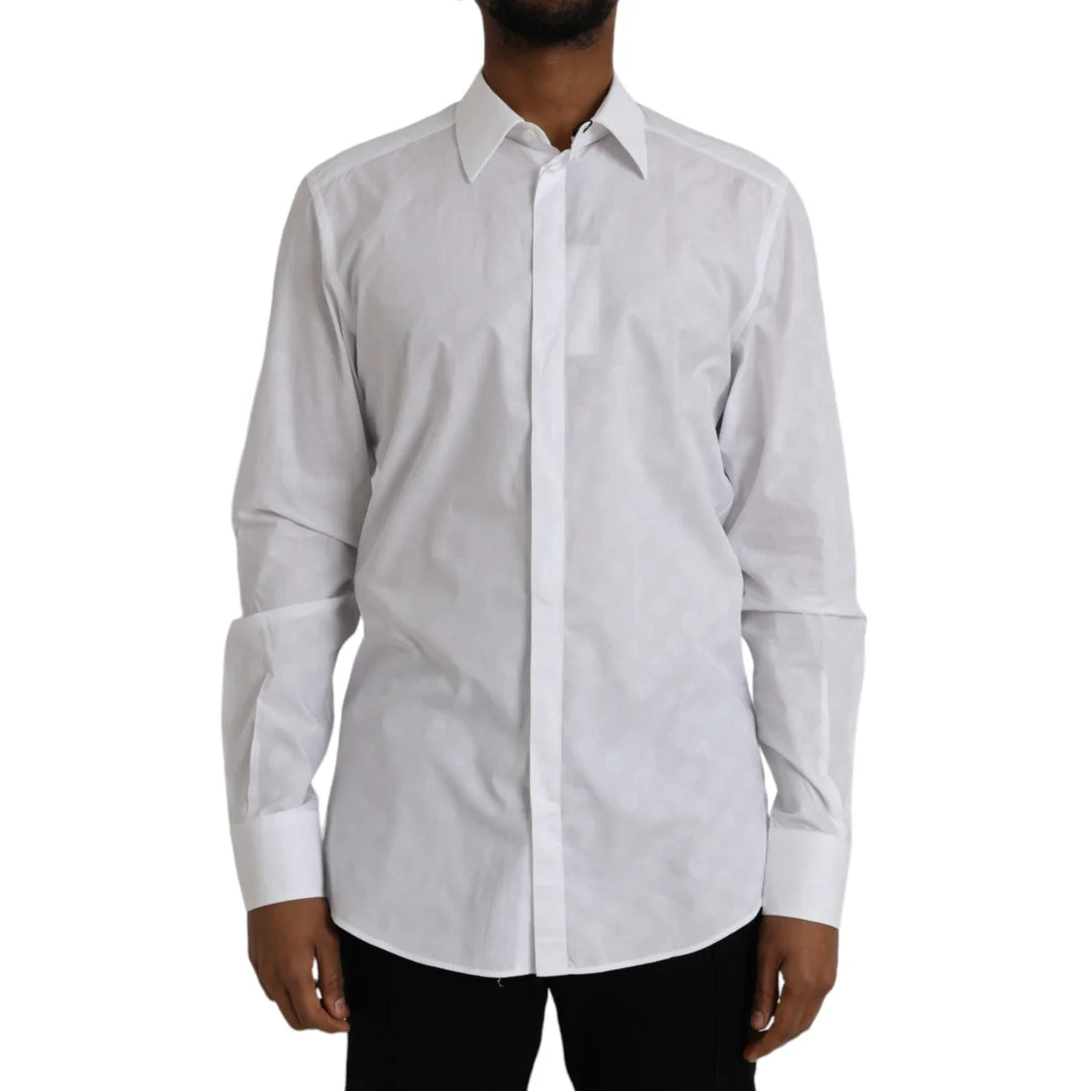 Dolce and Gabbana White Polka Dotted Cotton Shirt for Men &
