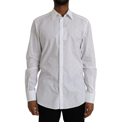 Dolce and Gabbana White Polka Dotted Cotton Shirt for Men &
