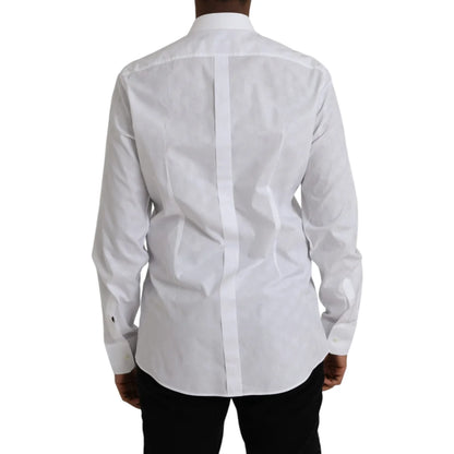 Dolce and Gabbana White Polka Dotted Cotton Shirt for Men &