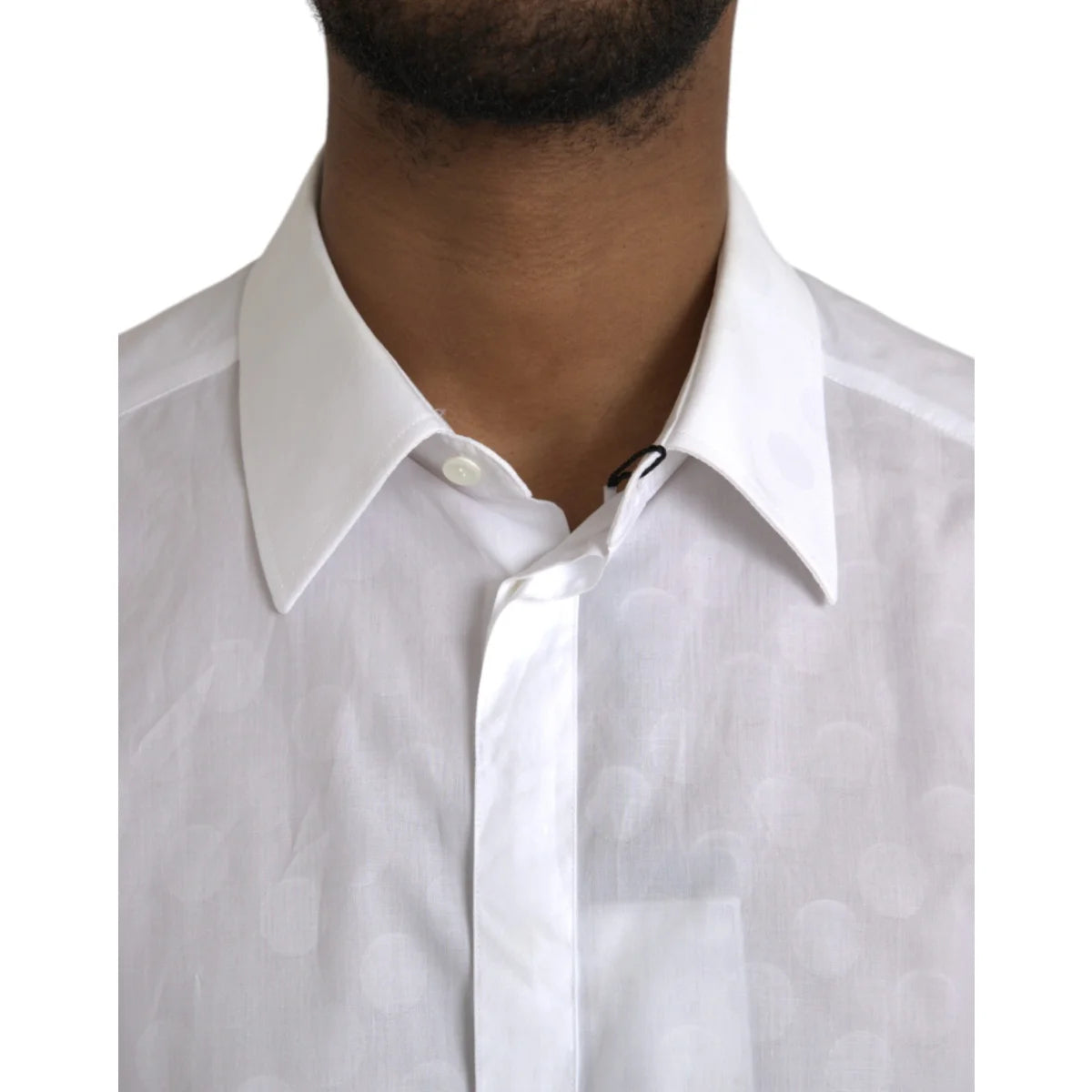 Dolce and Gabbana White Polka Dotted Cotton Shirt for Men &