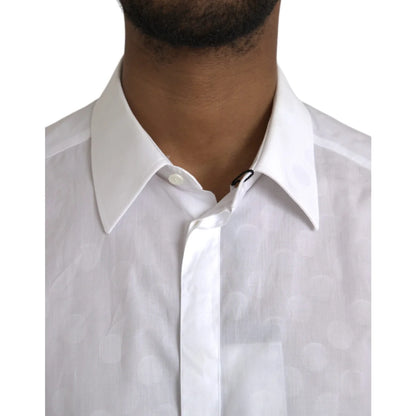 Dolce and Gabbana White Polka Dotted Cotton Shirt for Men &
