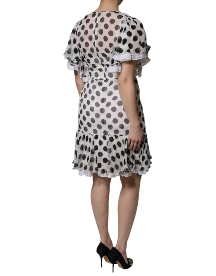 Dolce &amp; Gabbana White Polka Dotted Silk Blend A-line Dress