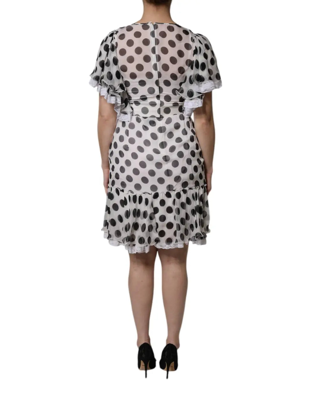 Dolce &amp; Gabbana White Polka Dotted Silk Blend A-line Dress
