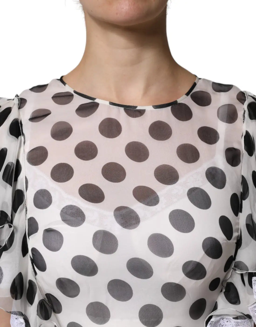 Dolce &amp; Gabbana White Polka Dotted Silk Blend A-line Dress