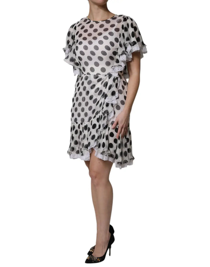 Dolce &amp; Gabbana White Polka Dotted Silk Blend A-line Dress
