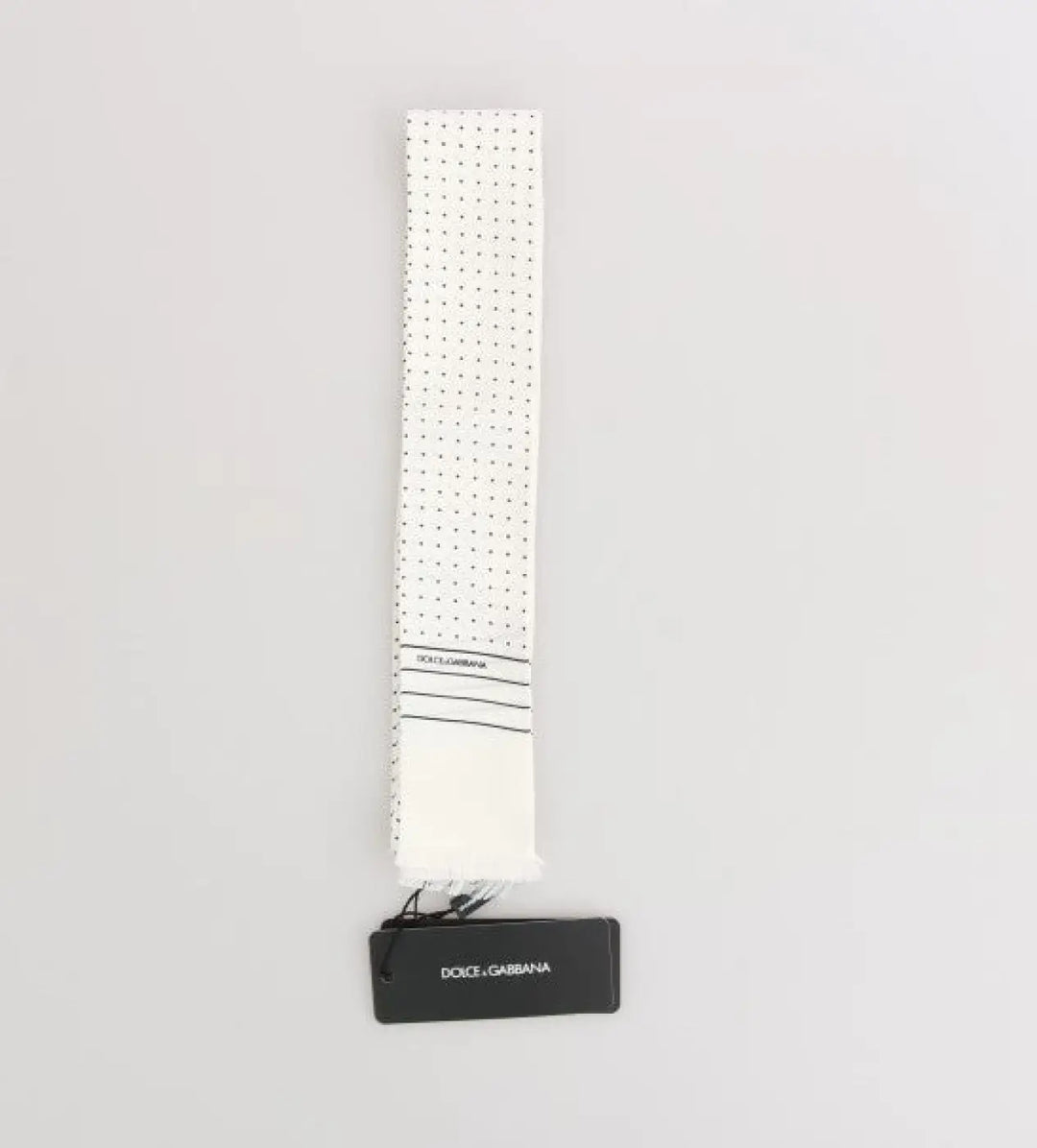 Dolce &amp; Gabbana White Polka Dotted Silk Skinny Scarf