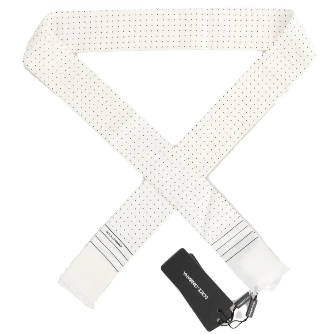 Dolce &amp; Gabbana White Polka Dotted Silk Skinny Scarf