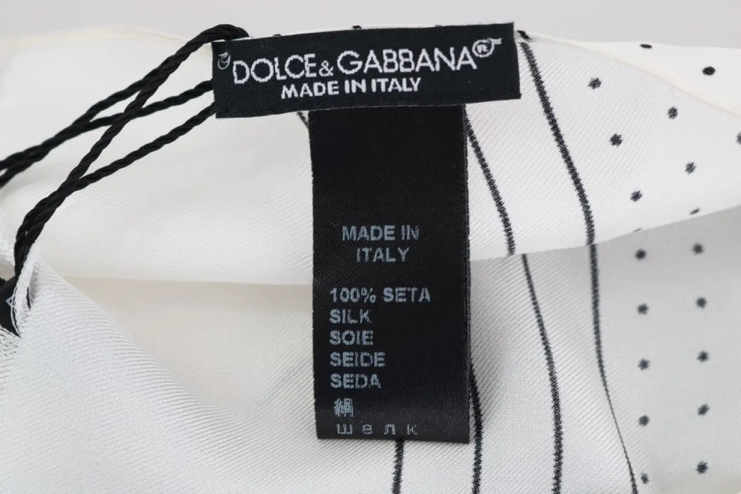 Dolce &amp; Gabbana White Polka Dotted Silk Skinny Scarf