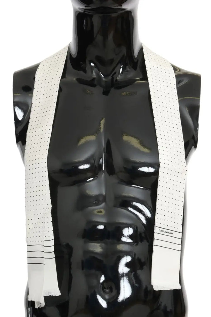 Dolce &amp; Gabbana White Polka Dotted Silk Skinny Scarf