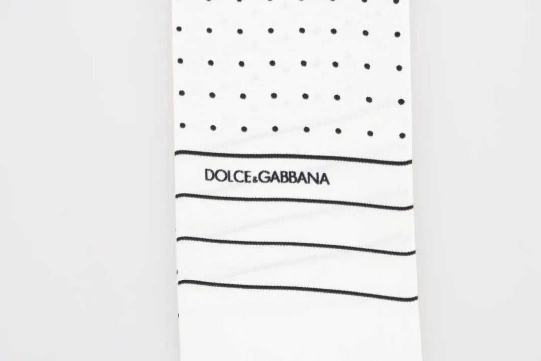 Dolce &amp; Gabbana White Polka Dotted Silk Skinny Scarf