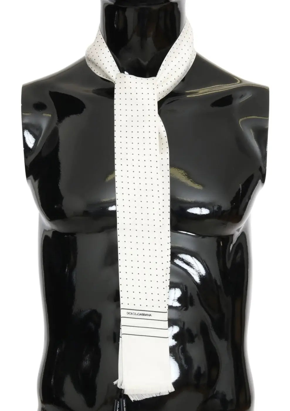 Dolce &amp; Gabbana White Polka Dotted Silk Skinny Scarf