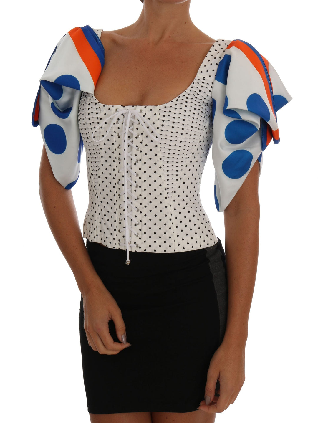 Dolce &amp; Gabbana - White Polka Silk Corset Bustier Top