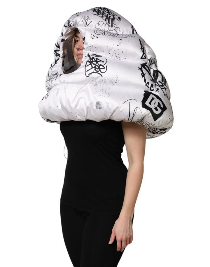 Dolce &amp; Gabbana White Polyester Printed Hood Quilted Hat