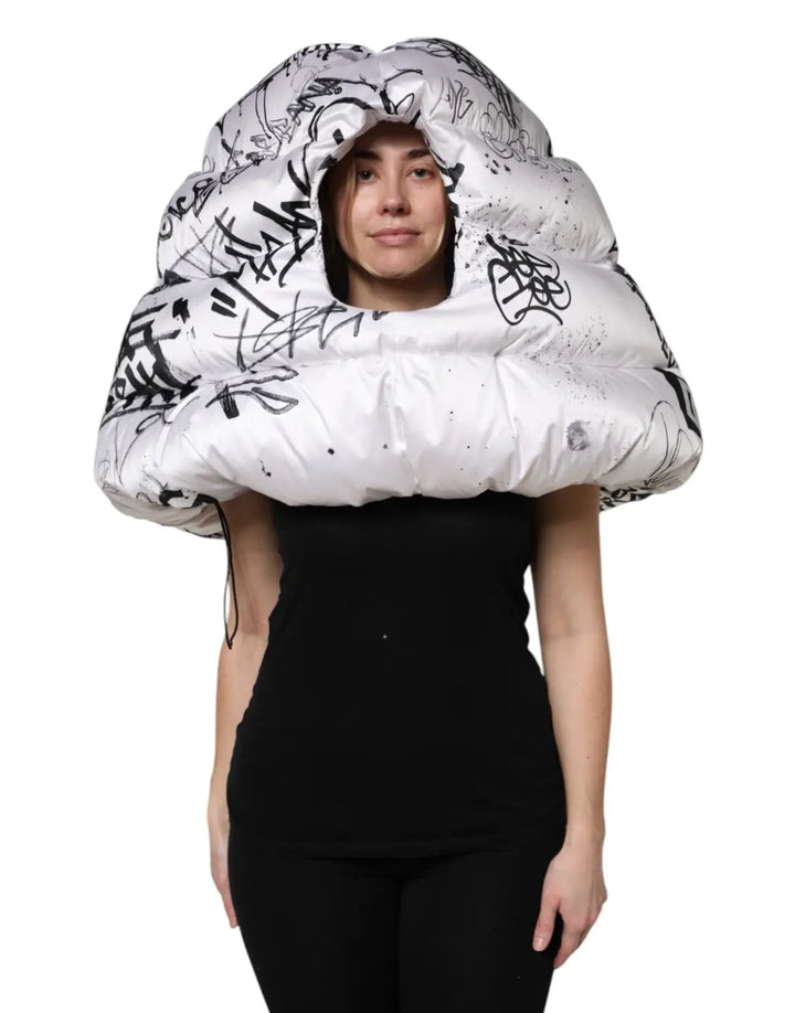 Dolce &amp; Gabbana White Polyester Printed Hood Quilted Hat