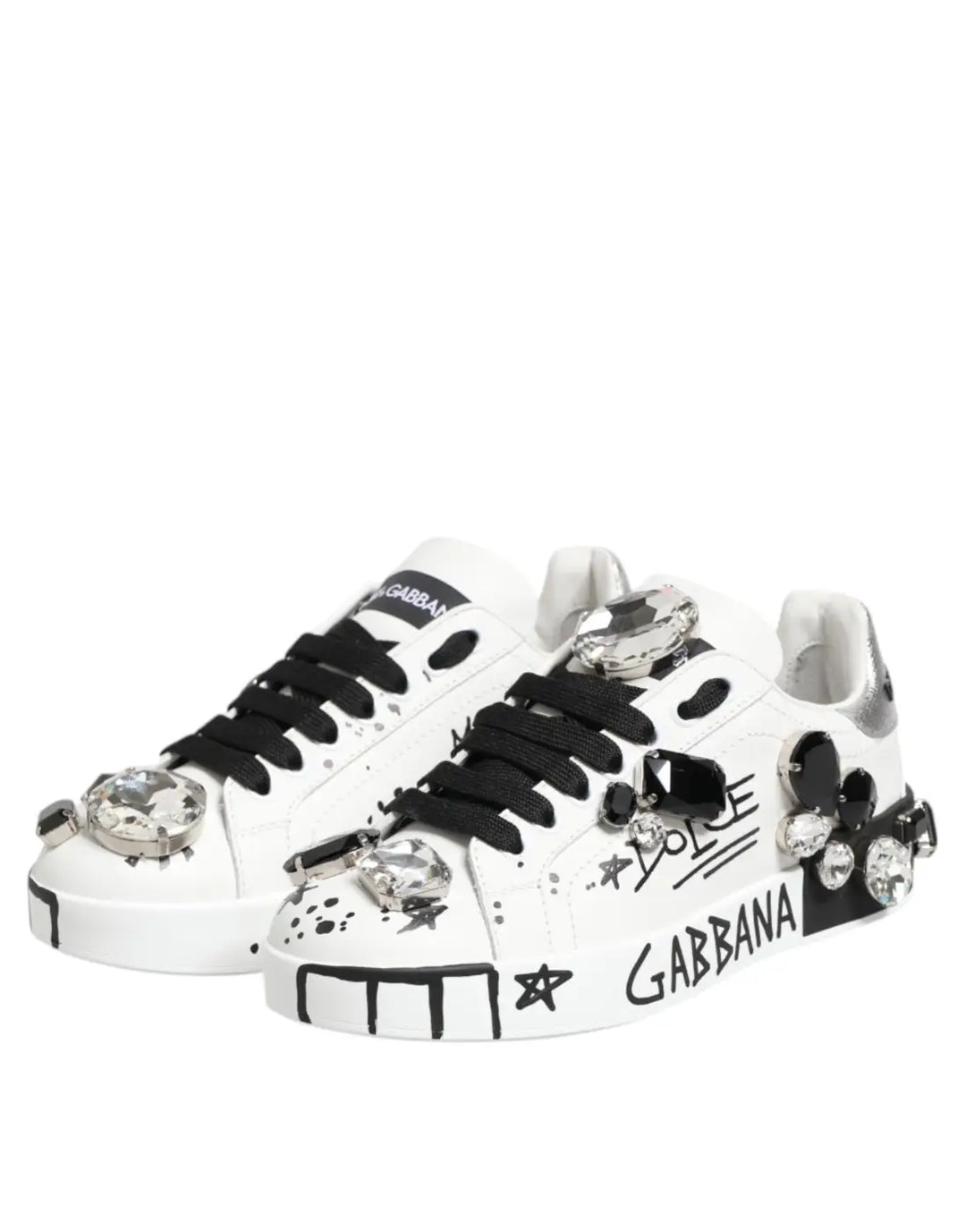 Dolce &amp; Gabbana White Portofino Crystal Sneakers Shoes
