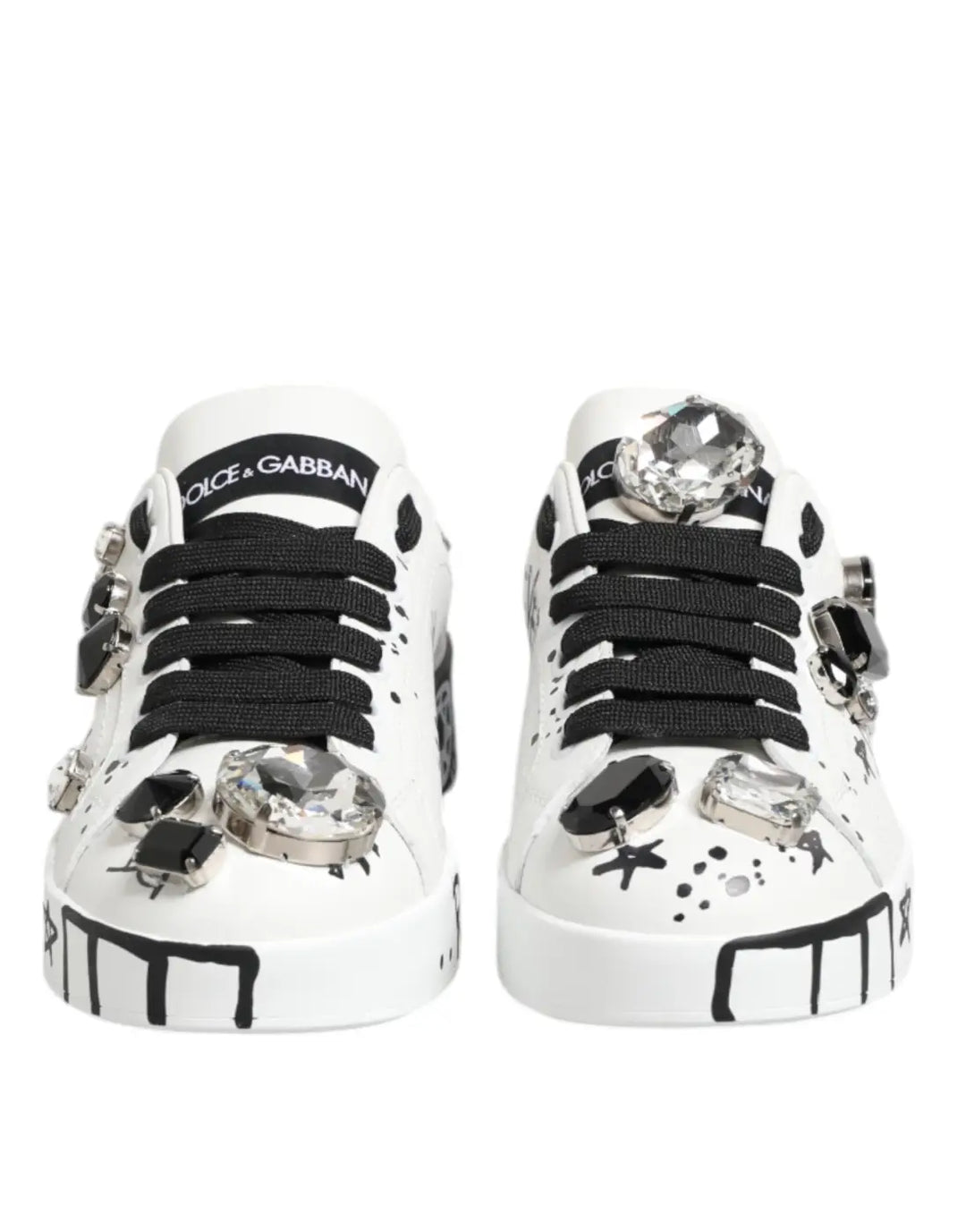 Dolce &amp; Gabbana White Portofino Crystal Sneakers Shoes