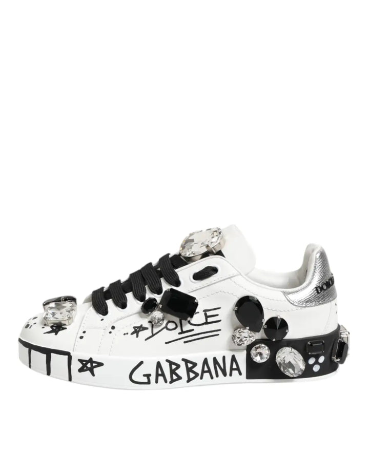 Dolce &amp; Gabbana White Portofino Crystal Sneakers Shoes