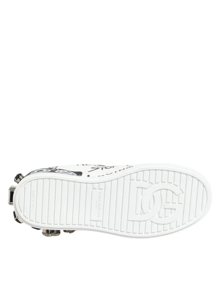 Dolce &amp; Gabbana White Portofino Crystal Sneakers Shoes