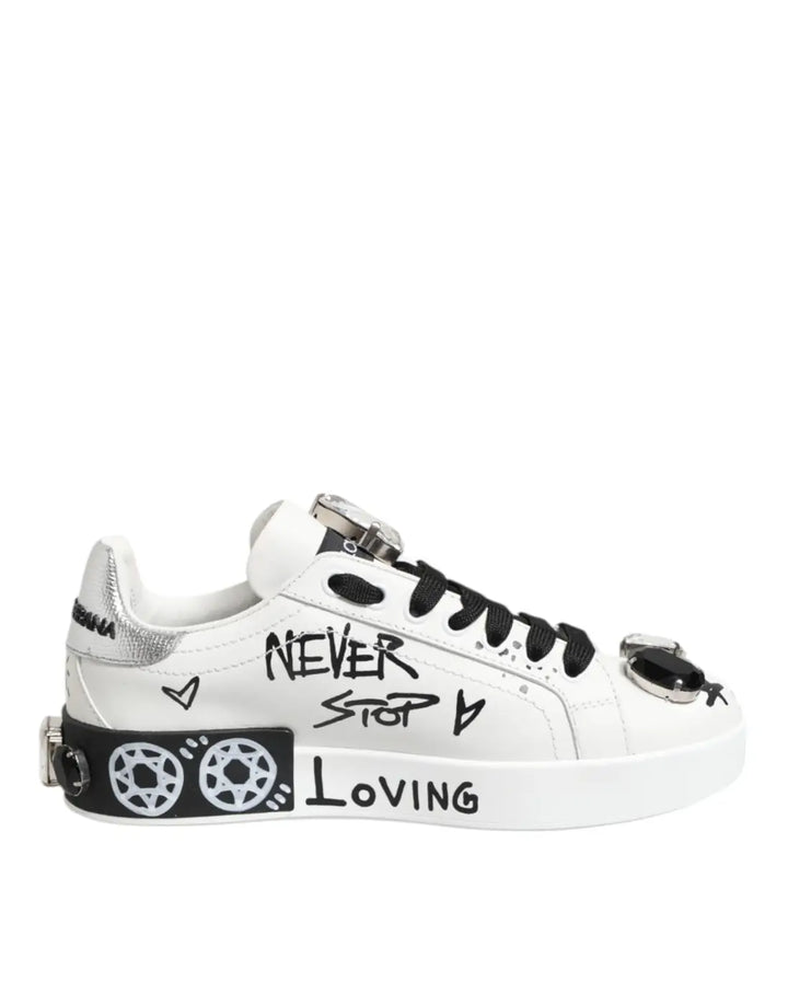 Dolce &amp; Gabbana White Portofino Crystal Sneakers Shoes