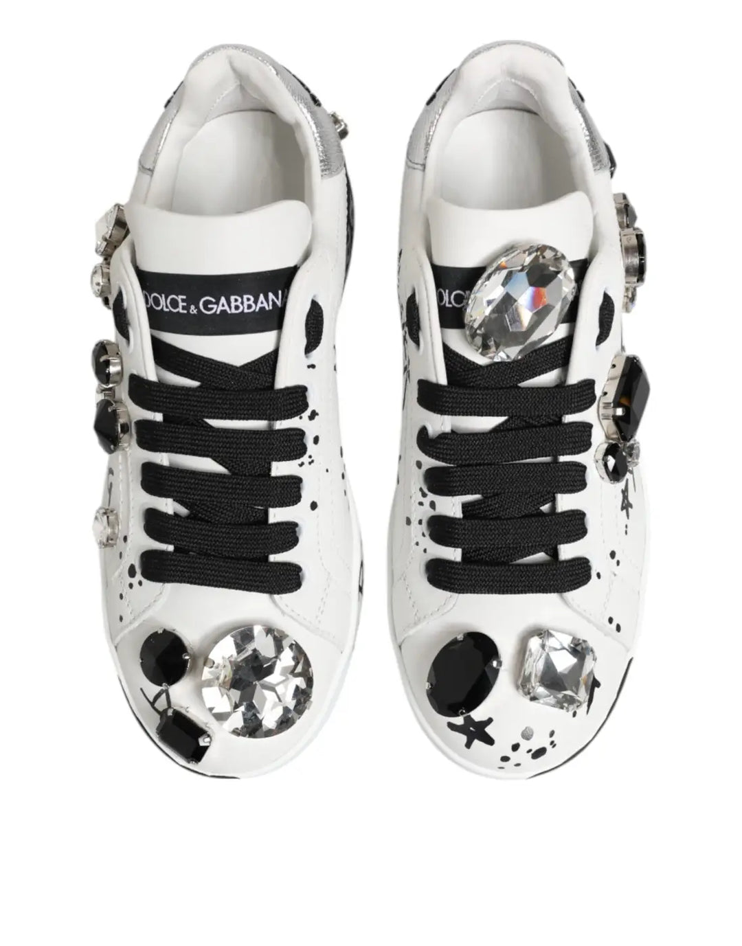 Dolce &amp; Gabbana White Portofino Crystal Sneakers Shoes