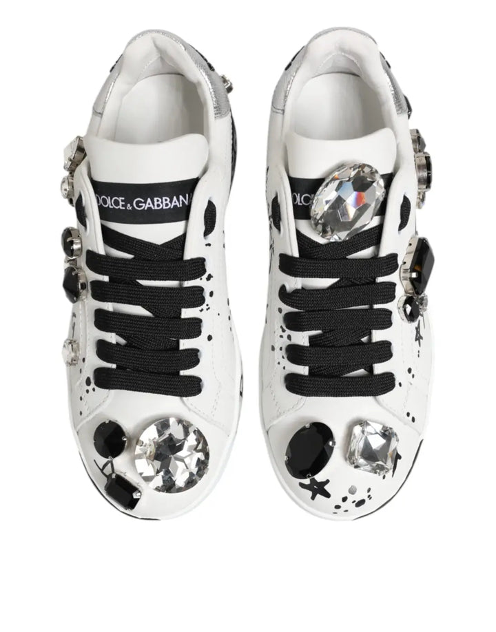 Dolce &amp; Gabbana White Portofino Crystal Sneakers Shoes