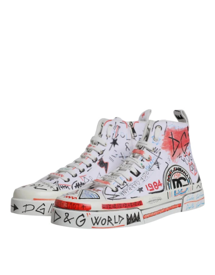 Dolce & Gabbana White Portofino Graffiti High Top Men Sneakers Shoes