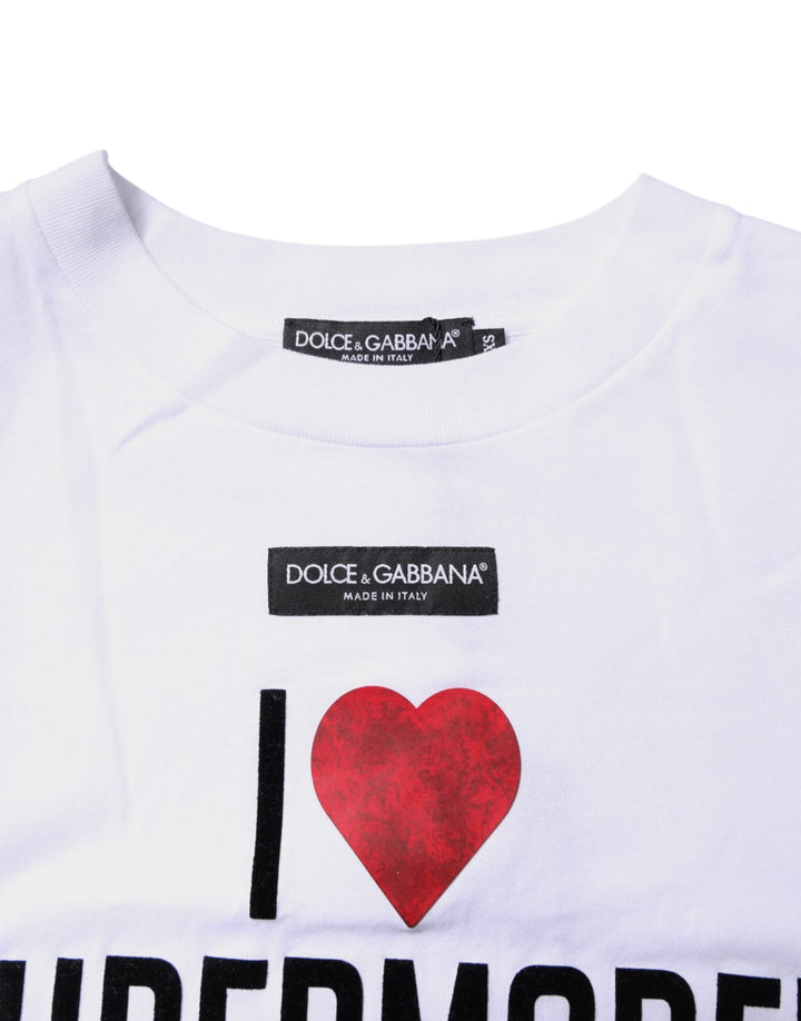 Dolce &amp; Gabbana - White Printed Round Neck Top Cotton T-shirt