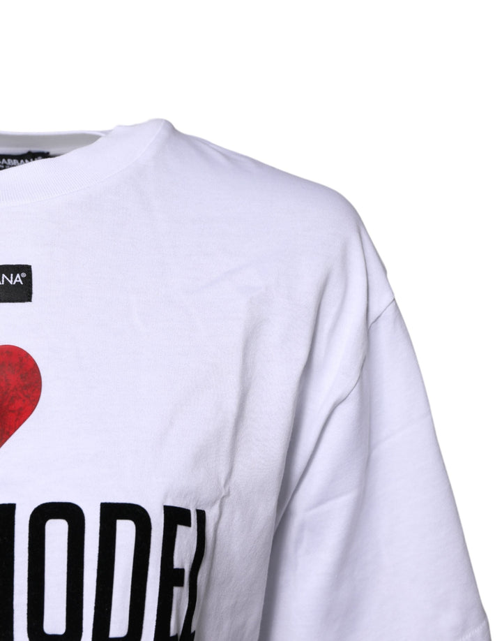Dolce &amp; Gabbana - White Printed Round Neck Top Cotton T-shirt