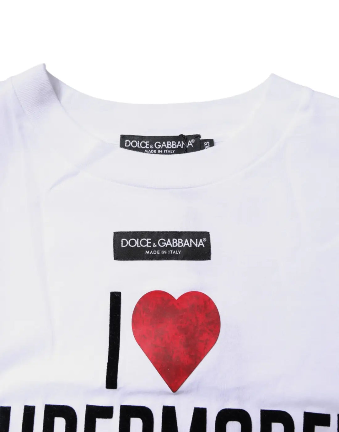 Dolce &amp; Gabbana White Printed Round Neck Top Cotton T-shirt