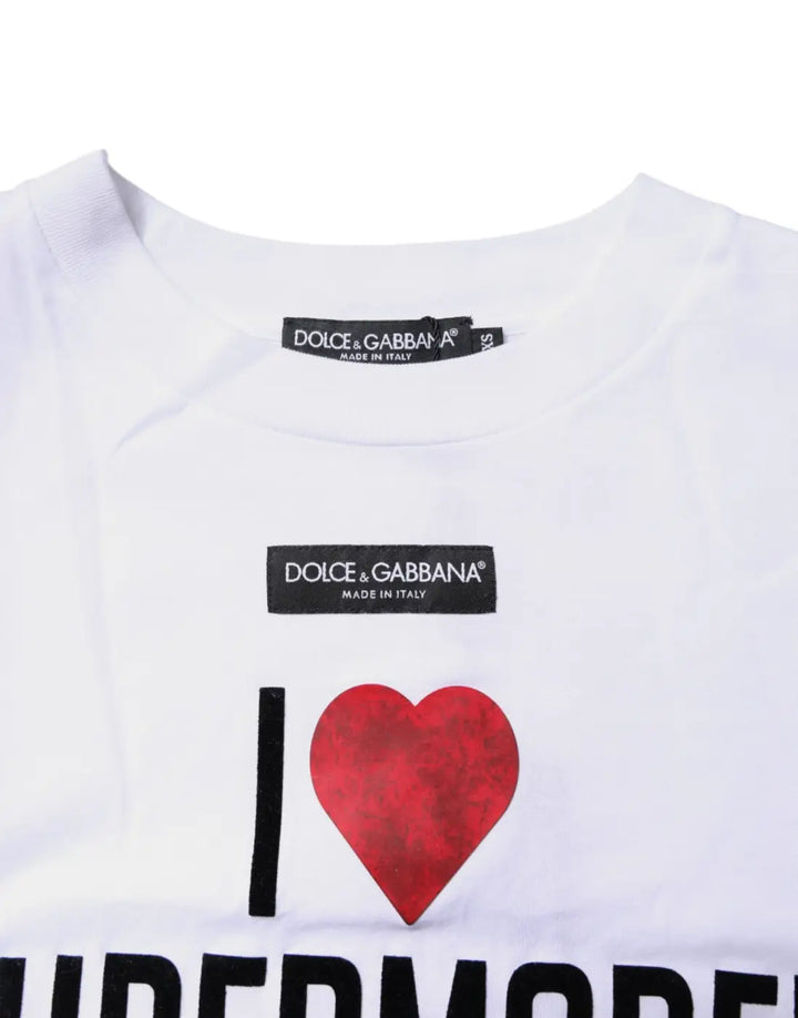 Dolce &amp; Gabbana White Printed Round Neck Top Cotton T-shirt
