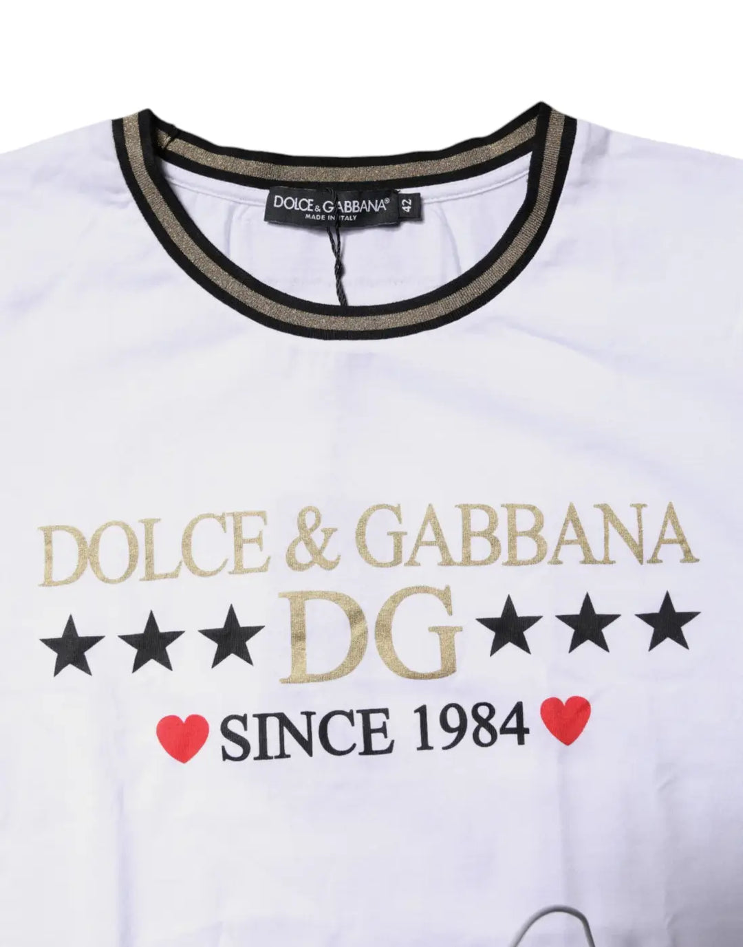 Dolce &amp; Gabbana White Printed Round Neck Top Cotton T-shirt
