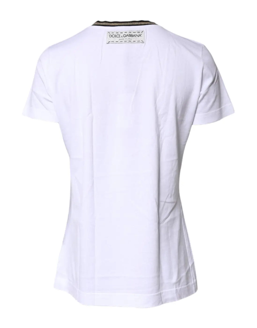 Dolce &amp; Gabbana White Printed Round Neck Top Cotton T-shirt
