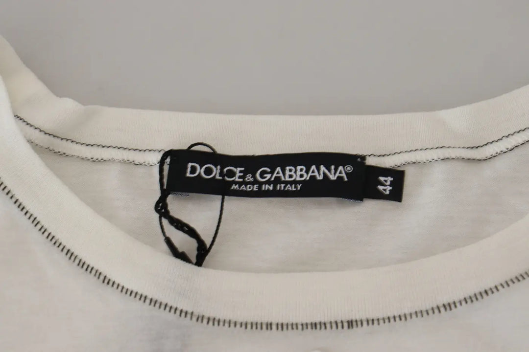 Dolce &amp; Gabbana White Printed Short Sleeves Men T-shirt