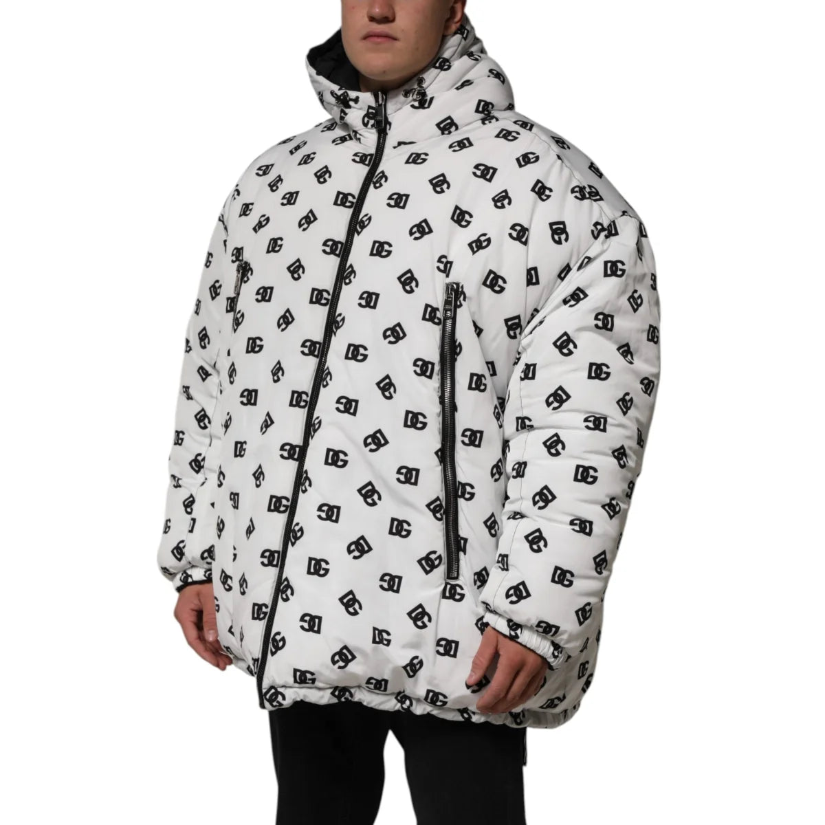 Dolce and Gabbana White Puffer Jacket Logo Mania Great Fit &