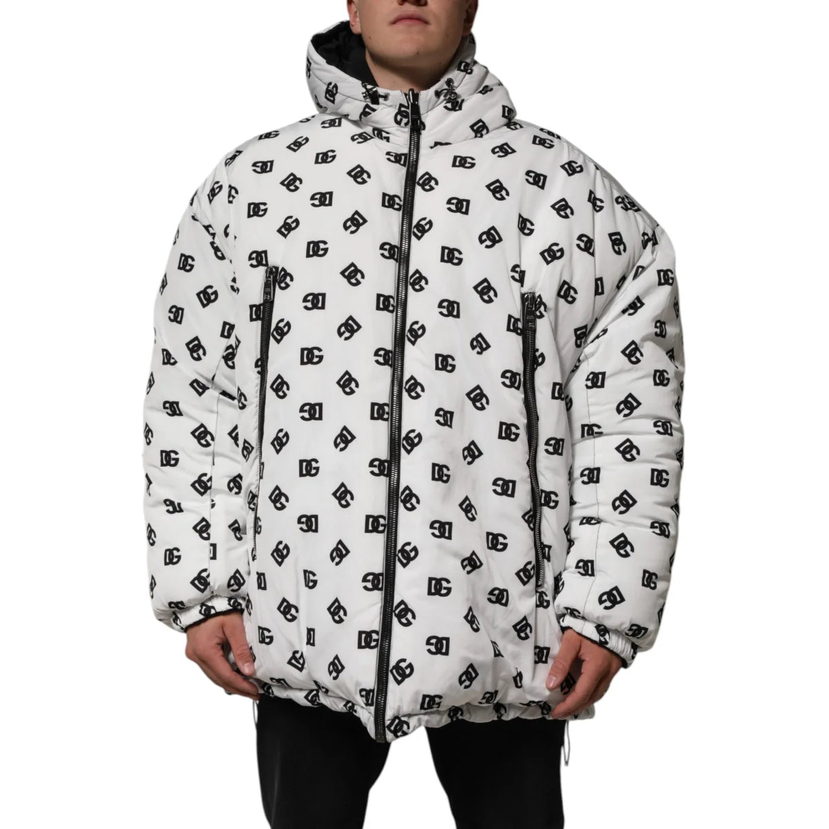 Dolce and Gabbana White Puffer Jacket Logo Mania Great Fit &