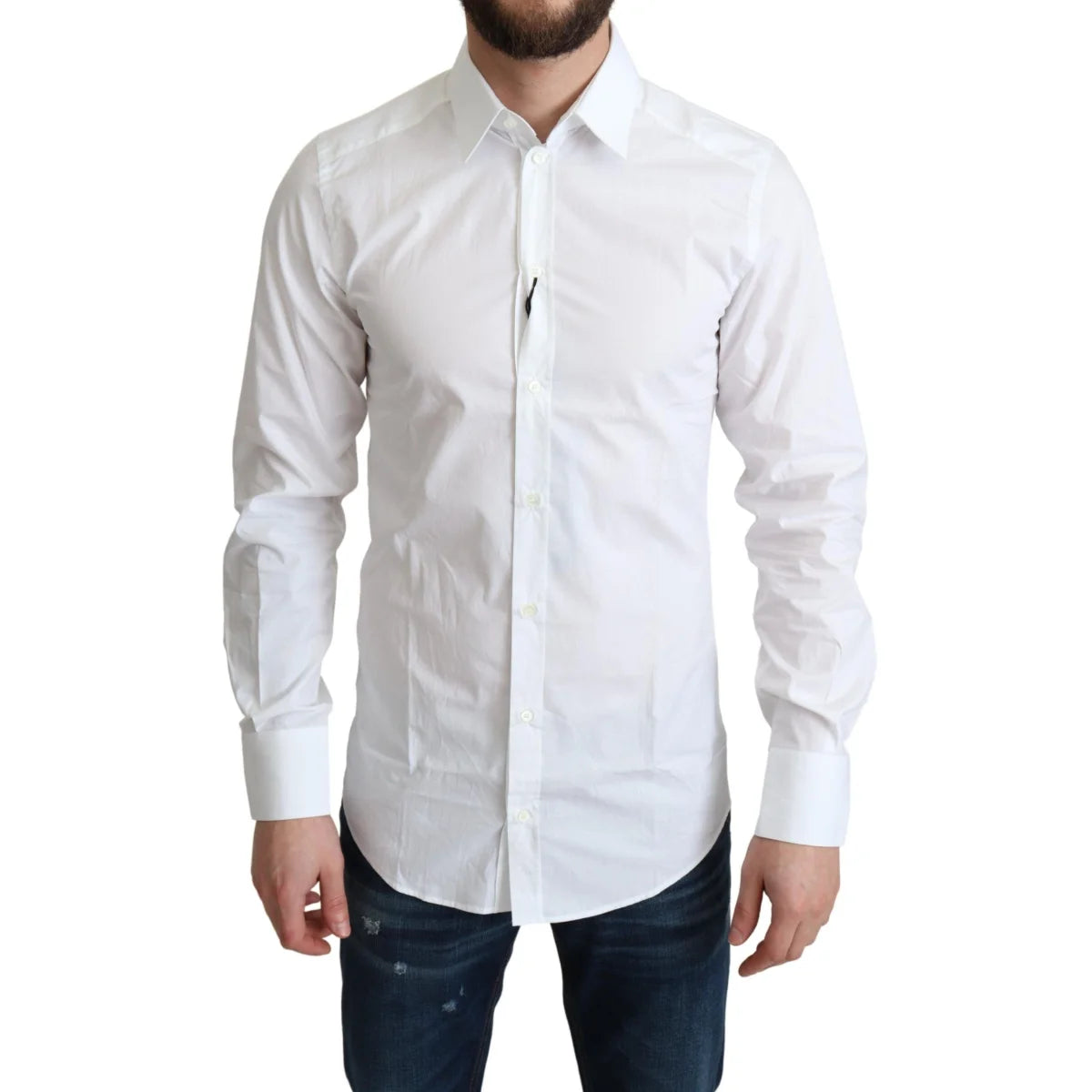Dolce and Gabbana White Pure Cotton Dress Shirt Long Sleeve &