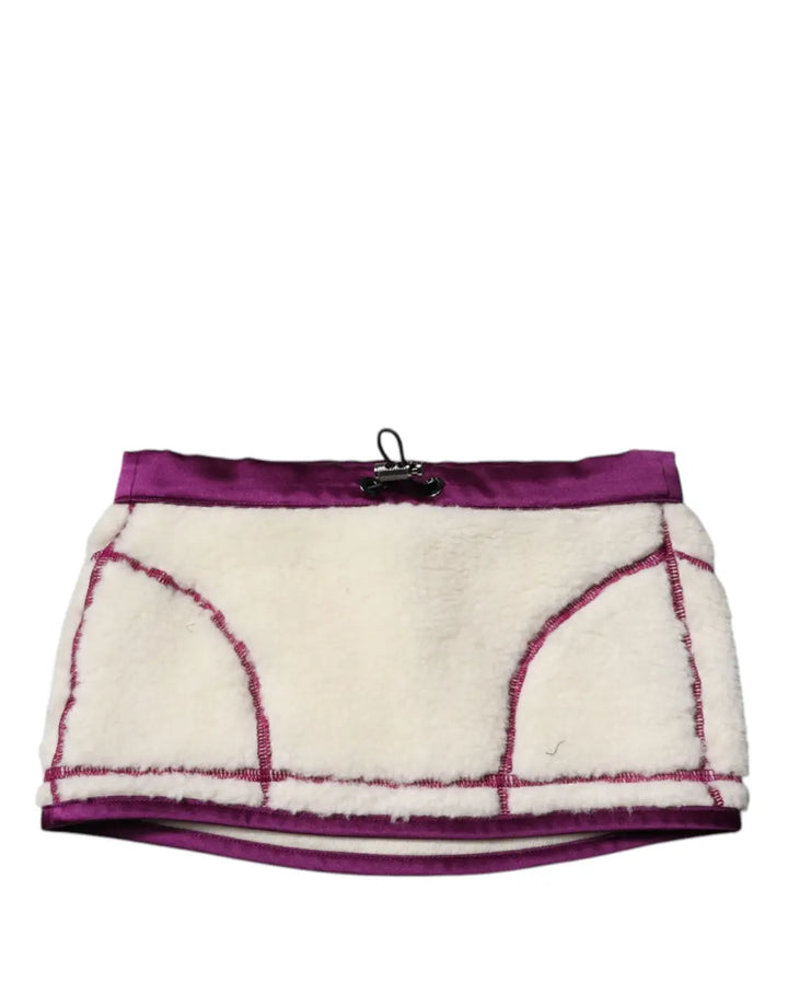 Dolce &amp; Gabbana White Purple Cashmere Fleece Neck Warmer Scarf