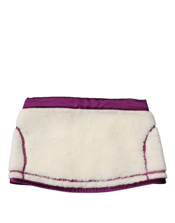 Dolce &amp; Gabbana White Purple Cashmere Fleece Neck Warmer Scarf