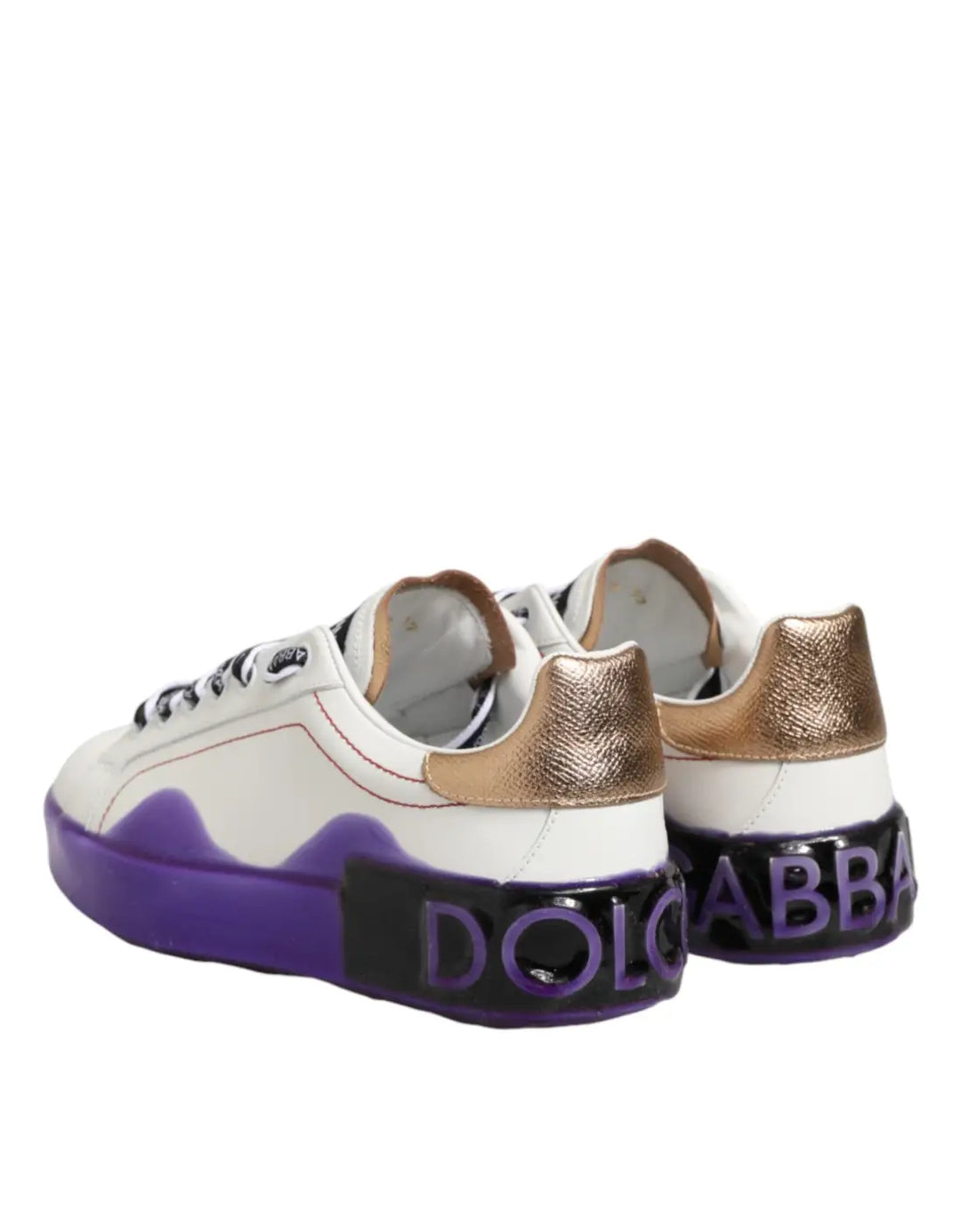 Dolce &amp; Gabbana White Purple Leather Low Top Sneaker Shoes