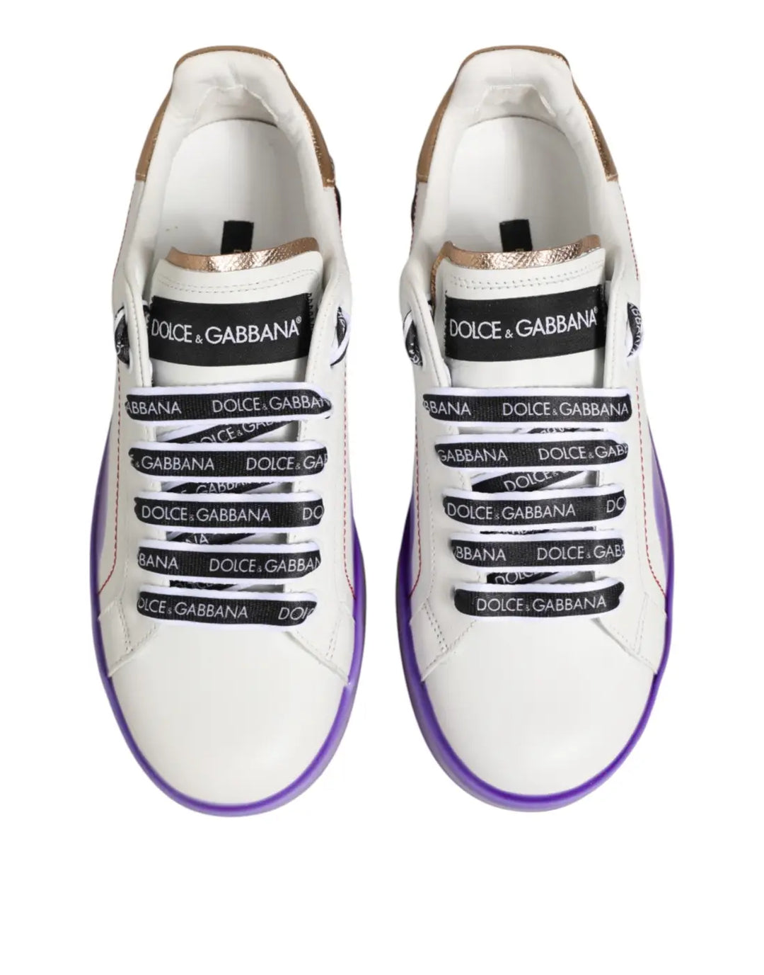 Dolce &amp; Gabbana White Purple Leather Low Top Sneaker Shoes