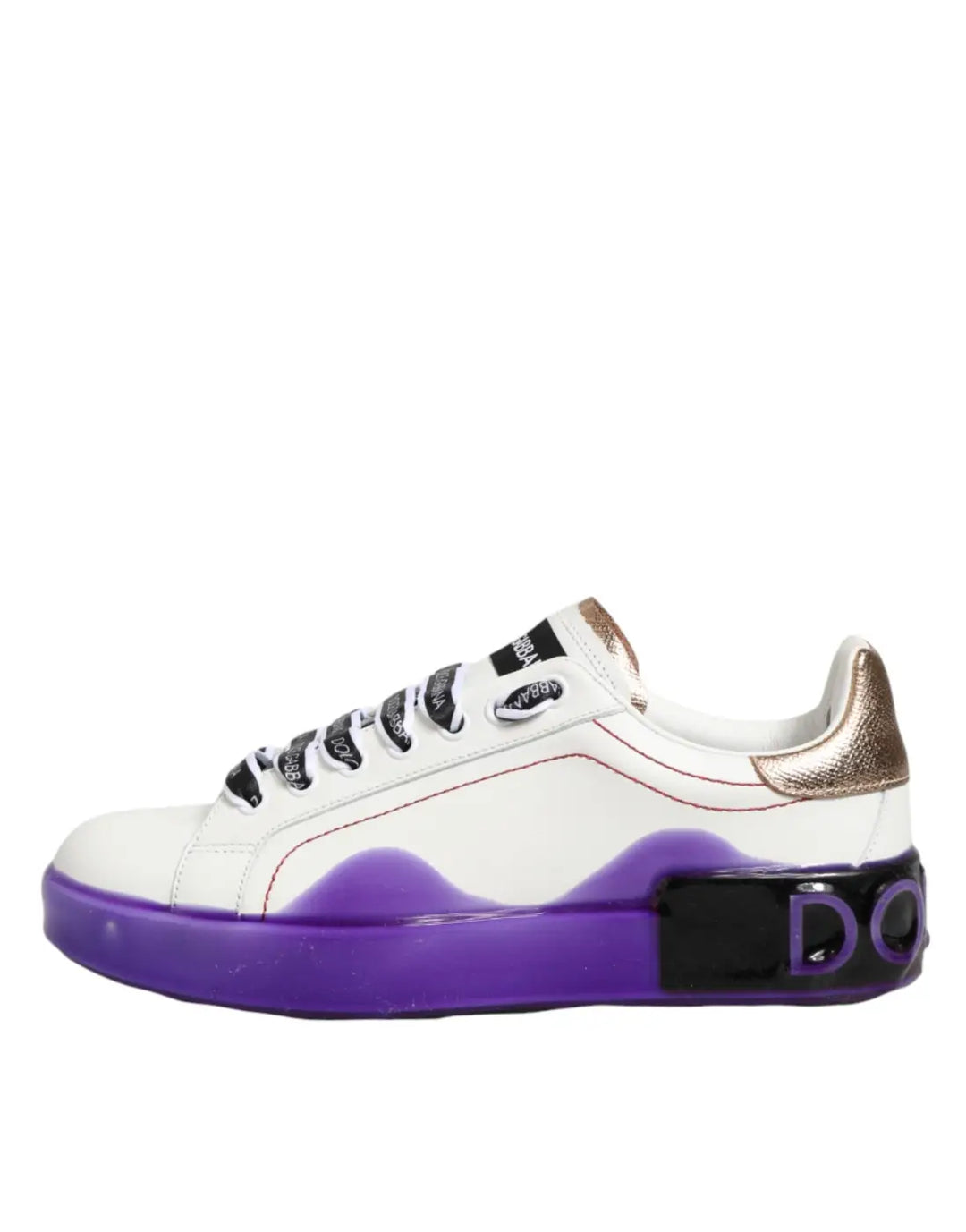 Dolce &amp; Gabbana White Purple Leather Low Top Sneaker Shoes