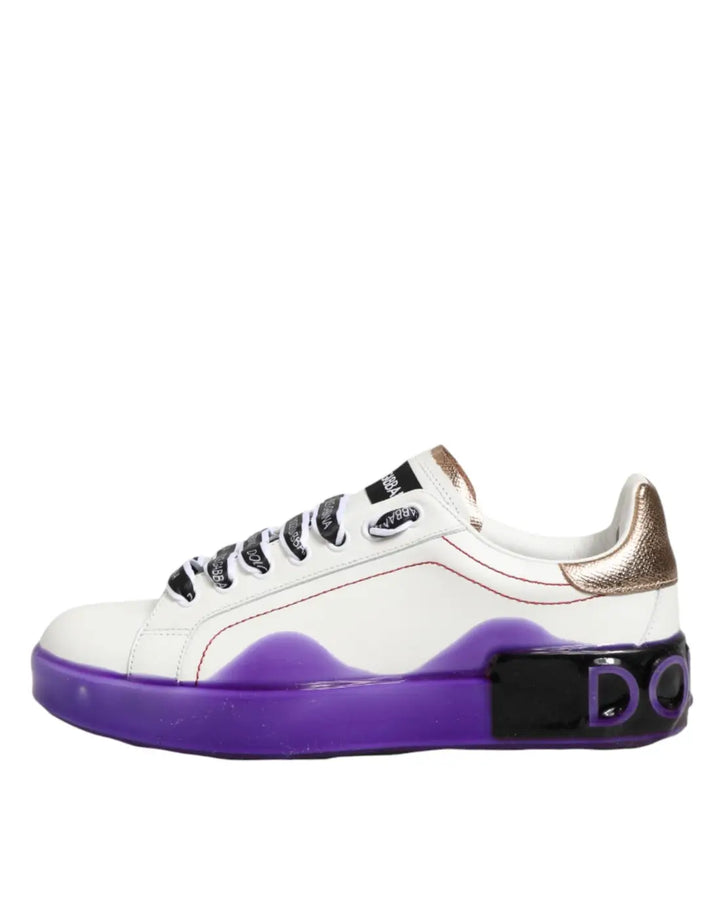 Dolce &amp; Gabbana White Purple Leather Low Top Sneaker Shoes