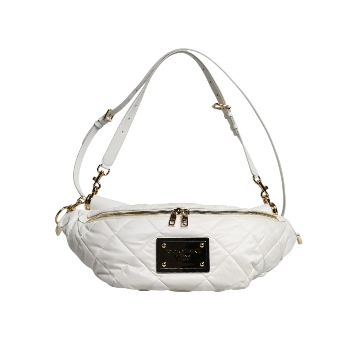 Dolce & Gabbana White Quilted Finish Bag with Adjustable Waist Strap