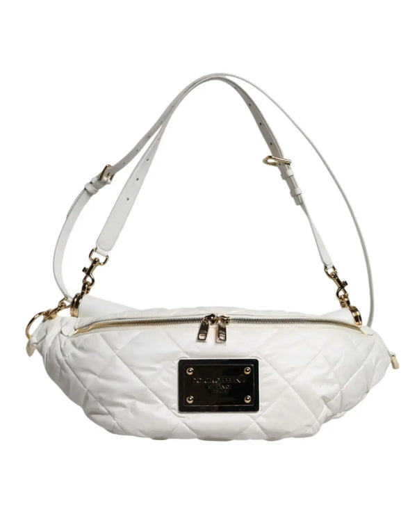 Dolce & Gabbana - White Quilted Logo Plaque Belt Waist Fanny Pack Bag