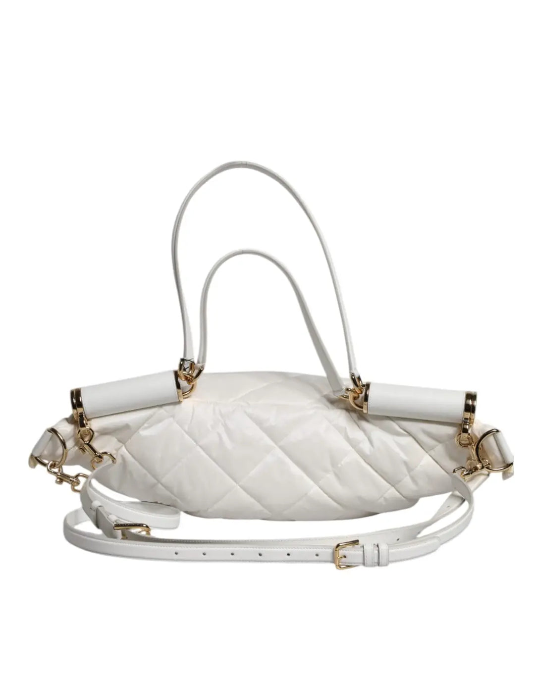Dolce &amp; Gabbana White Quilted Logo Plaque Belt Waist Fanny Pack Bag
