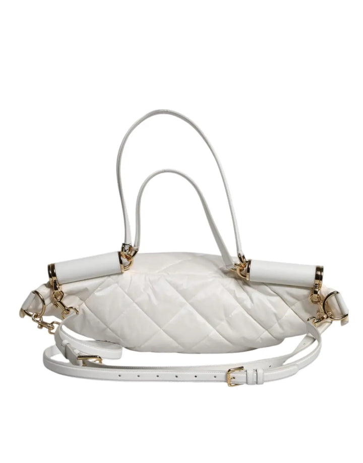 Dolce &amp; Gabbana White Quilted Logo Plaque Belt Waist Fanny Pack Bag