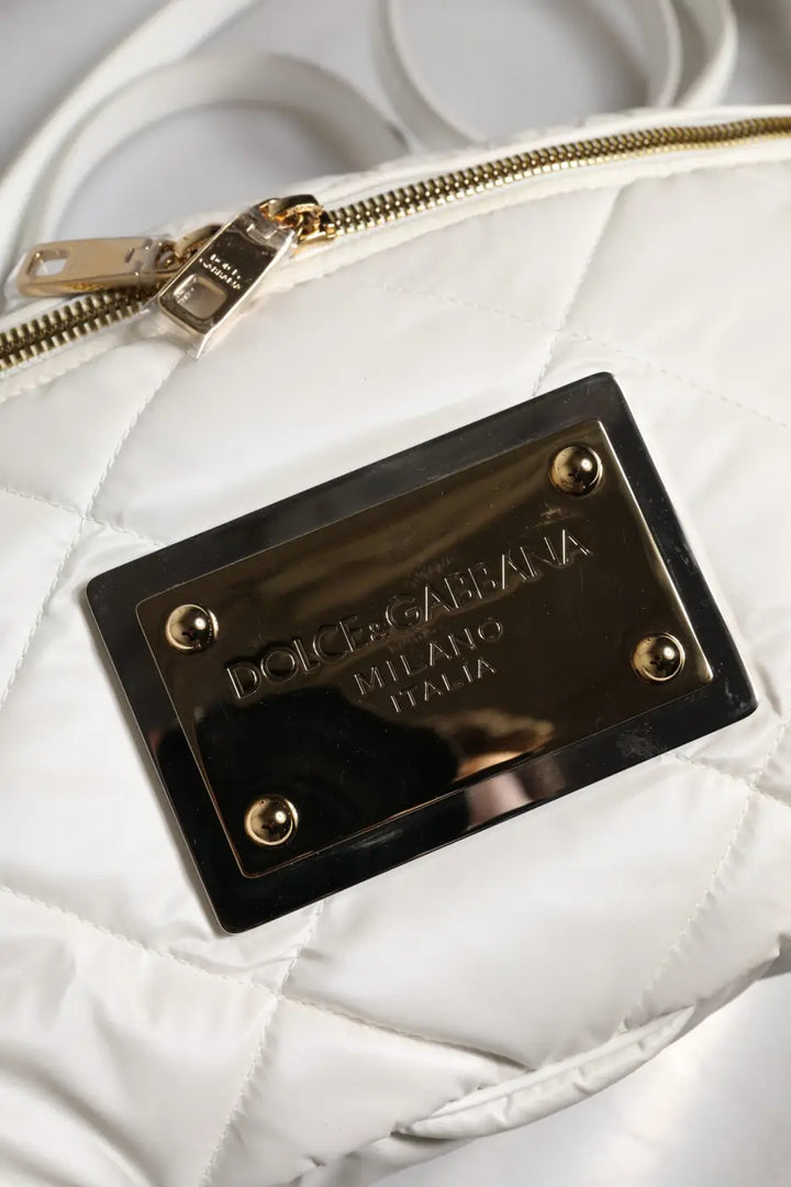 Dolce &amp; Gabbana White Quilted Logo Plaque Belt Waist Fanny Pack Bag