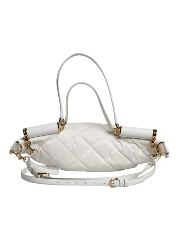 Dolce & Gabbana White Quilted Logo Plaque Belt Waist Fanny Pack Bag